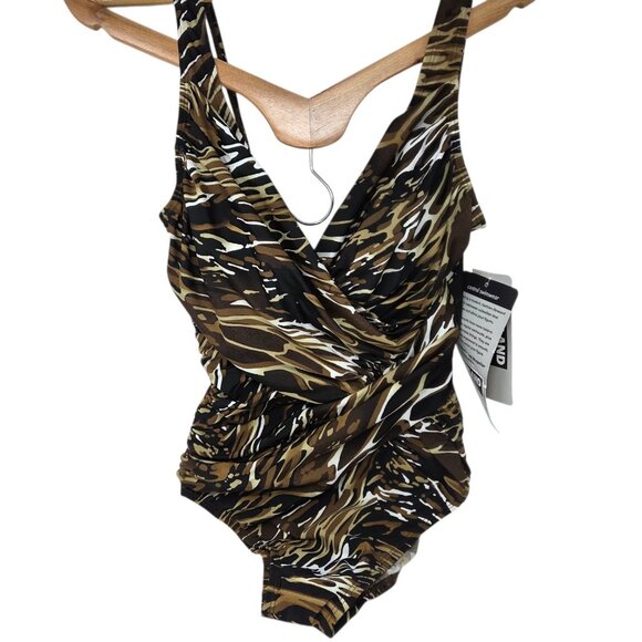 Kirkland Miraclesuit 8 One Piece Swimsuit Chocolate Marble Tummy Control Padded - Picture 1 of 11